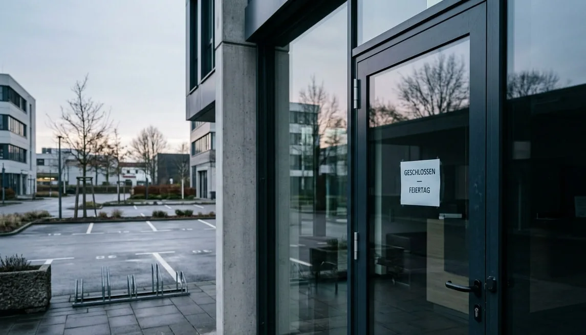 Vor verschlossener Bürotür: regionale Feiertage und die Zeiterfassung